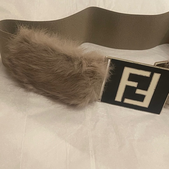 Fendi FF Elastic and FUR Belt Double F ITALY 23.5 inches STRETCH - Picture 4 of 16